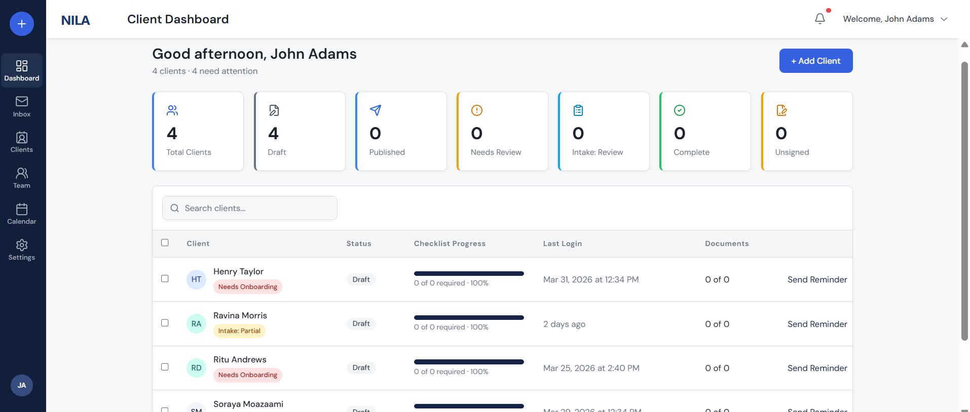 CPA dashboard: Add Client flow (screenshot)