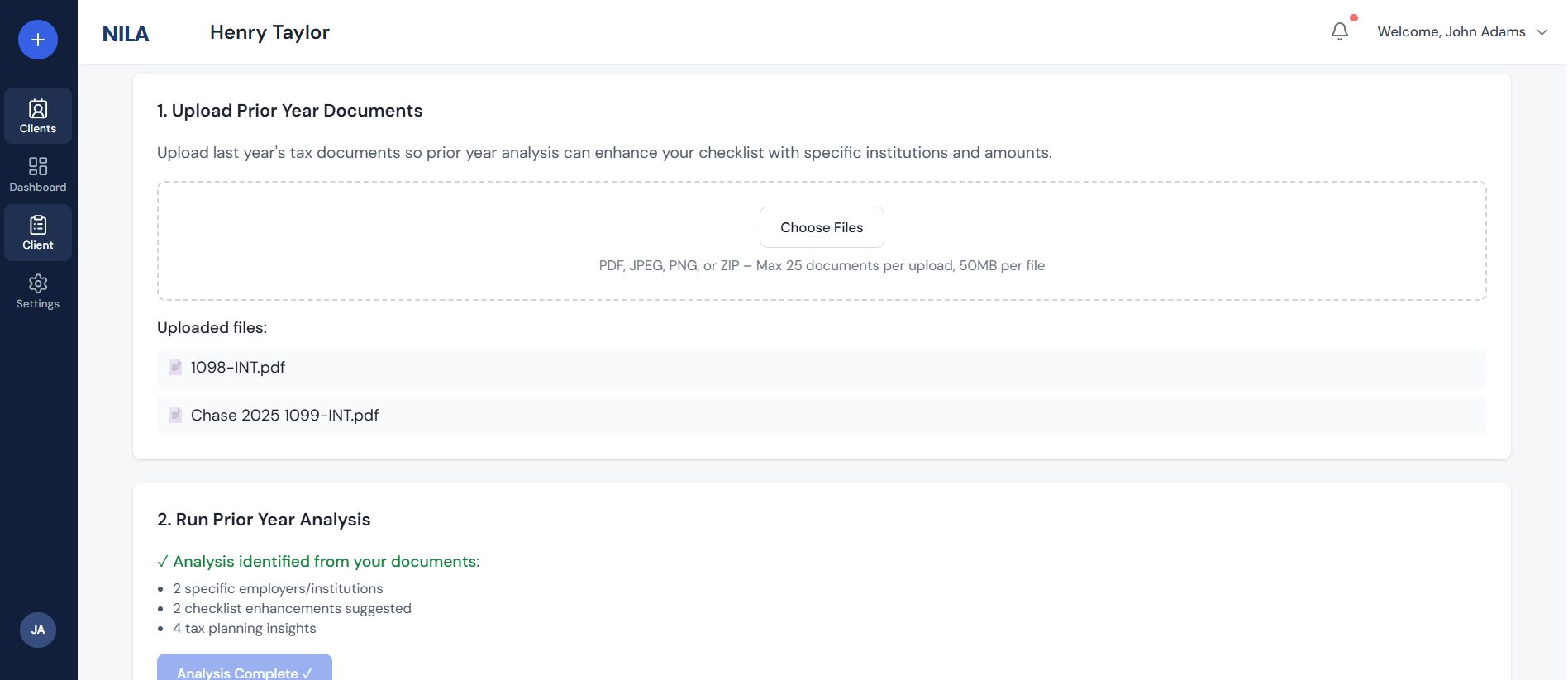Prior year return upload in NILA (screenshot)
