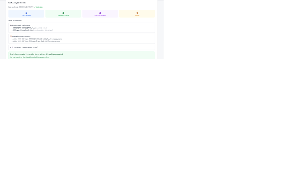 Prior year analysis results in NILA (screenshot)